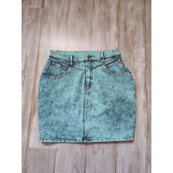 Studbaker Dresses & Skirts - Studbaker Blue Acid Wash Denim Jean Mini Skirt Pockets Sz 15/16 EUC Classic
